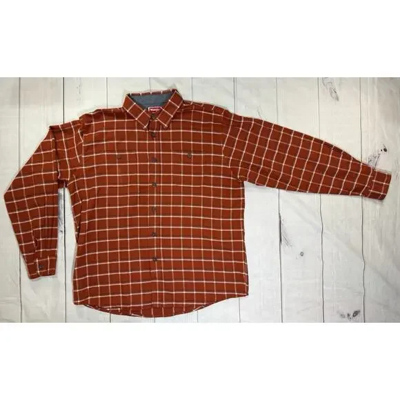 Wrangler Men’s Lightweight Flannel Shirt Orange Plaid Work Shirt Size XL - Picture 1 of 7